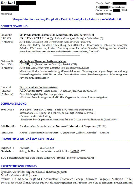Exemple de CV en allemand (Lebenslauf en tableau)