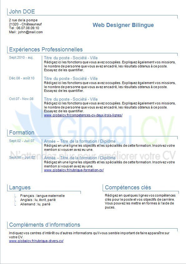 Exemple De Cv En Francais Pour Etudiant