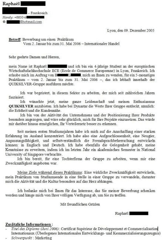 lettre de motivation en allemand